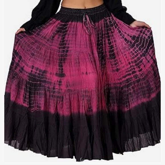 BoheeWohee Women's Cotton Gypsy Boho 4- Tiered A-Line Pleated Max Skirt Size S - Picture 2 of 11